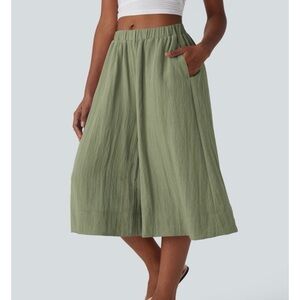 Halara Mid Rise Wide Leg Flowy Linen-Feel Trousers with Pocket